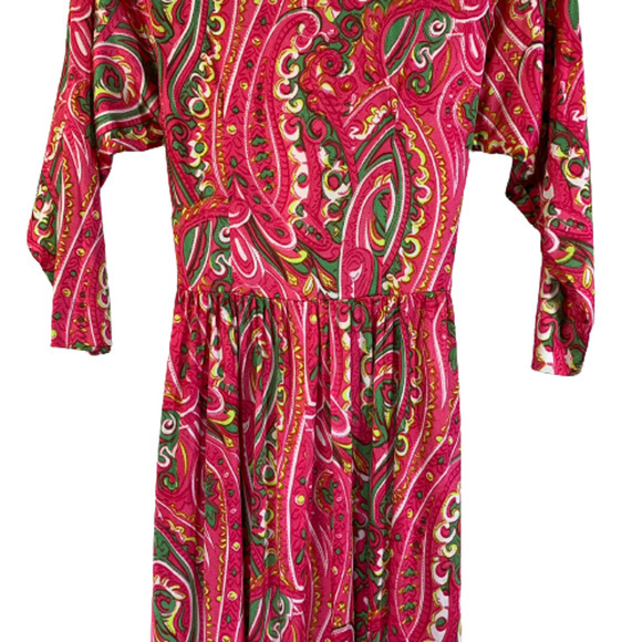 ROBERT ROSENFELD Vintage Red & Green Paisley Maxi Dress - Picture 5 of 16